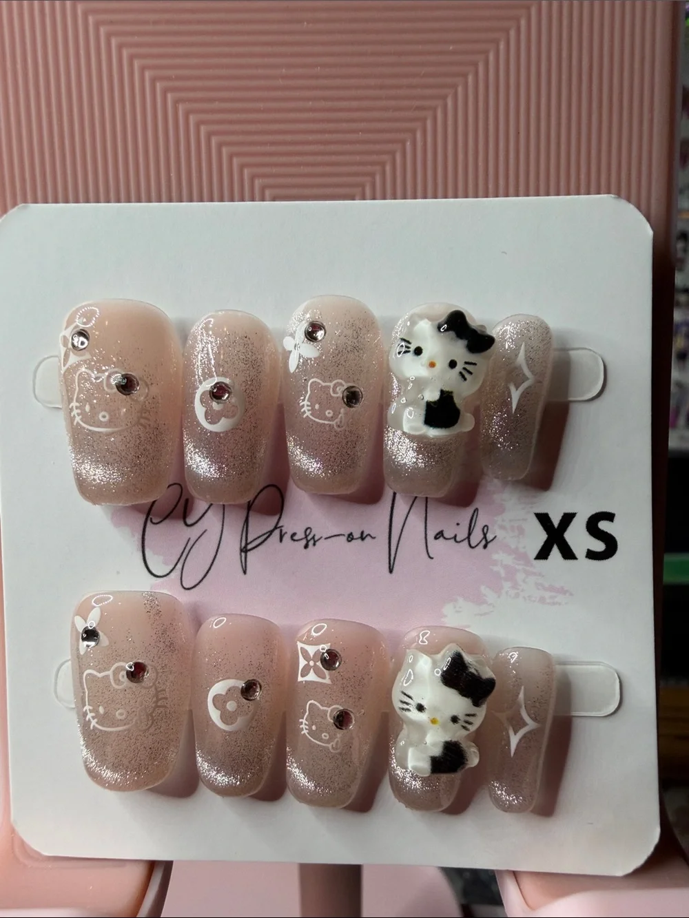 Hello Kitty Blush Pink Glitter XS 3D Character Press-On Nails